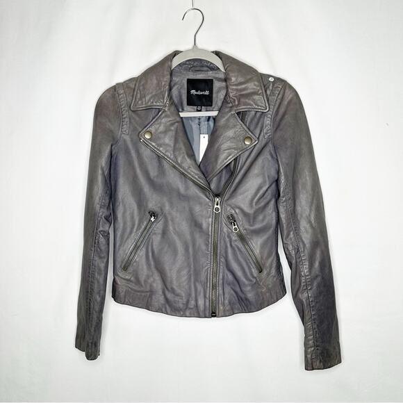 MADEWELL The Washed Leather Motorcycle Jacket Sunfaded Indigo NWT in XXS - Picture 2 of 8